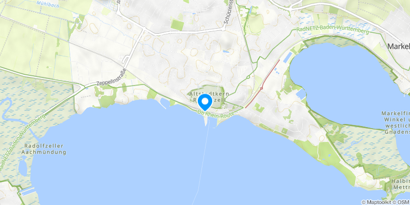 Karte von Radolfzell am Bodensee. Radweg, Altstadtkern, Wasser.